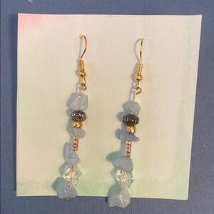 Blue and Gold Dangle Earrings with Stone Accents